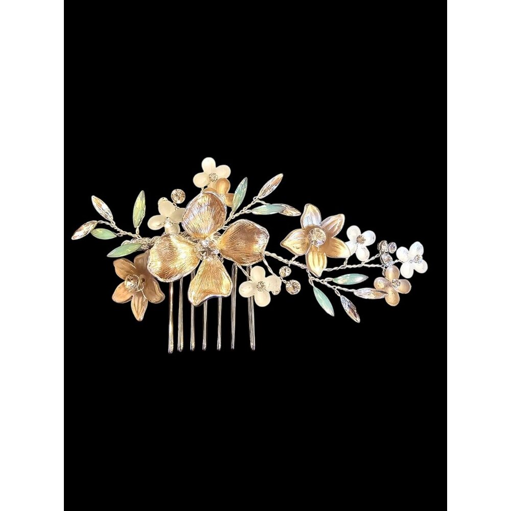 Silver/Rose/Teal Floral Hair Comb - Marionat